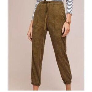 Anthropologie Womens L Pants Drawstring Waist Elastic Ankles Lyocell Blend Green
